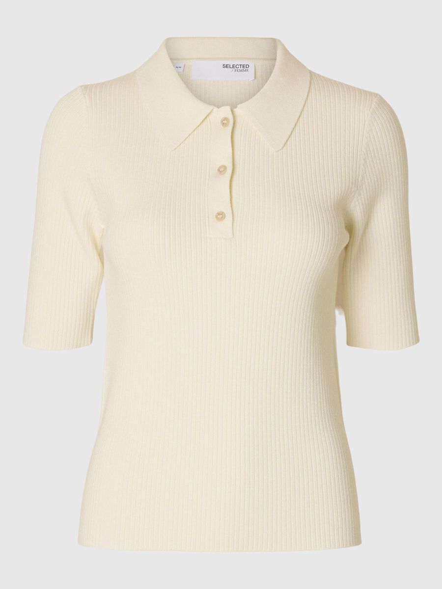 Selected VISCOSE MÉLANGÉE POLO EN MAILLE, Birch, highres - 16097391_Birch_001.jpg