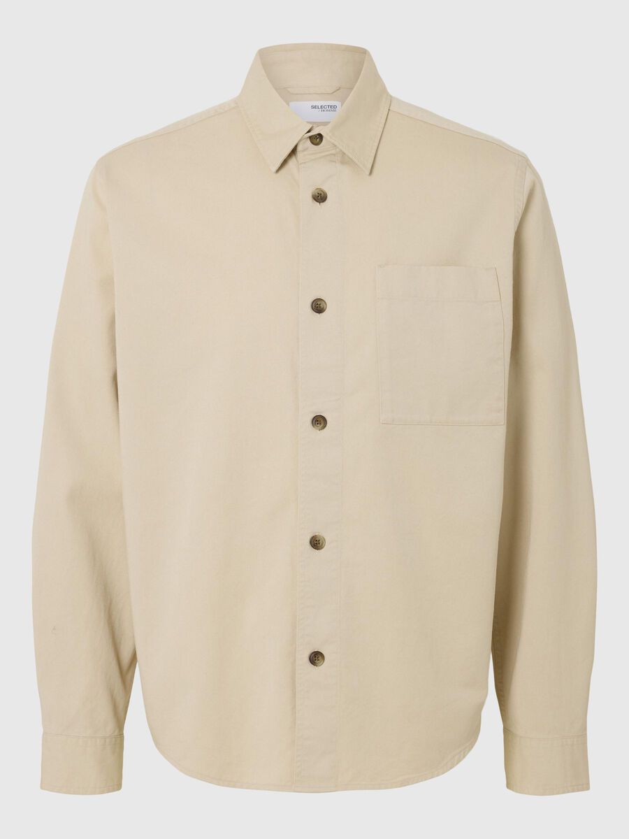 Selected LONG SLEEVED OVERSHIRT, Oatmeal, highres - 16096894_Oatmeal_001.jpg