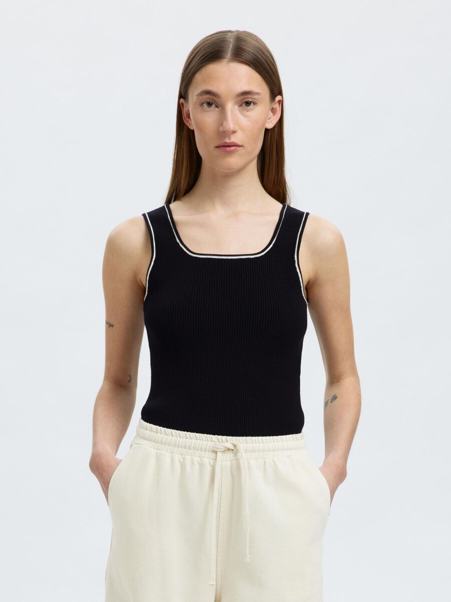 Selected SLEEVELESS KNITTED TOP, Black, highres - 16097531_Black_1189410_003.jpg