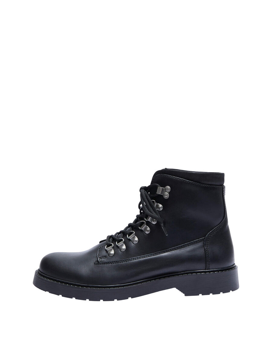 Selected LEATHER HIKING BOOTS, Black, highres - 16085955_Black_001.jpg