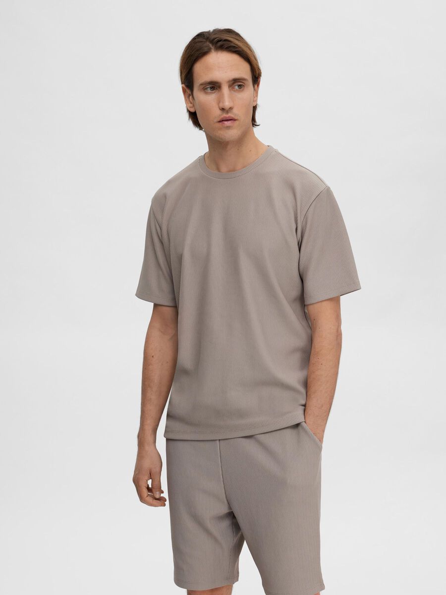 Selected RIBBED T-SHIRT, Greige, highres - 16090777_Greige_003.jpg