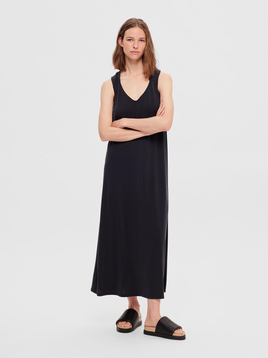 Selected KNOTTED MIDI DRESS, Black, highres - 16089838_Black_003.jpg