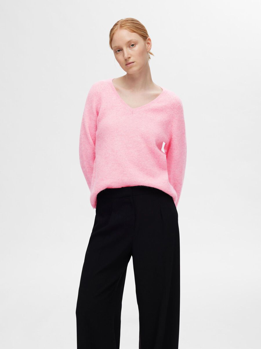 Selected WOOL BLEND V NECK PULLOVER, Peony, highres - 16094268_Peony_1113603_003.jpg