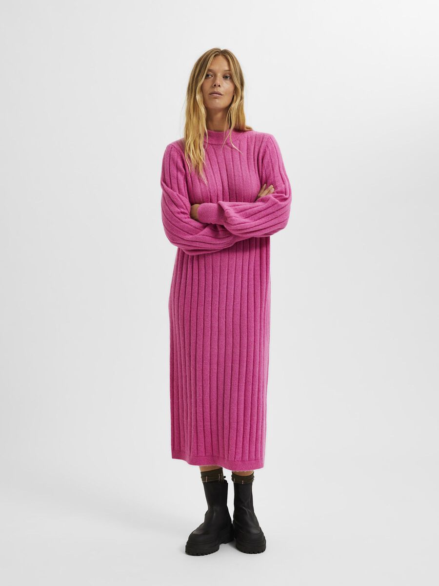 Selected RIBBED KNITTED ROBE LONGUE, Phlox Pink, highres - 16086338_PhloxPink_005.jpg