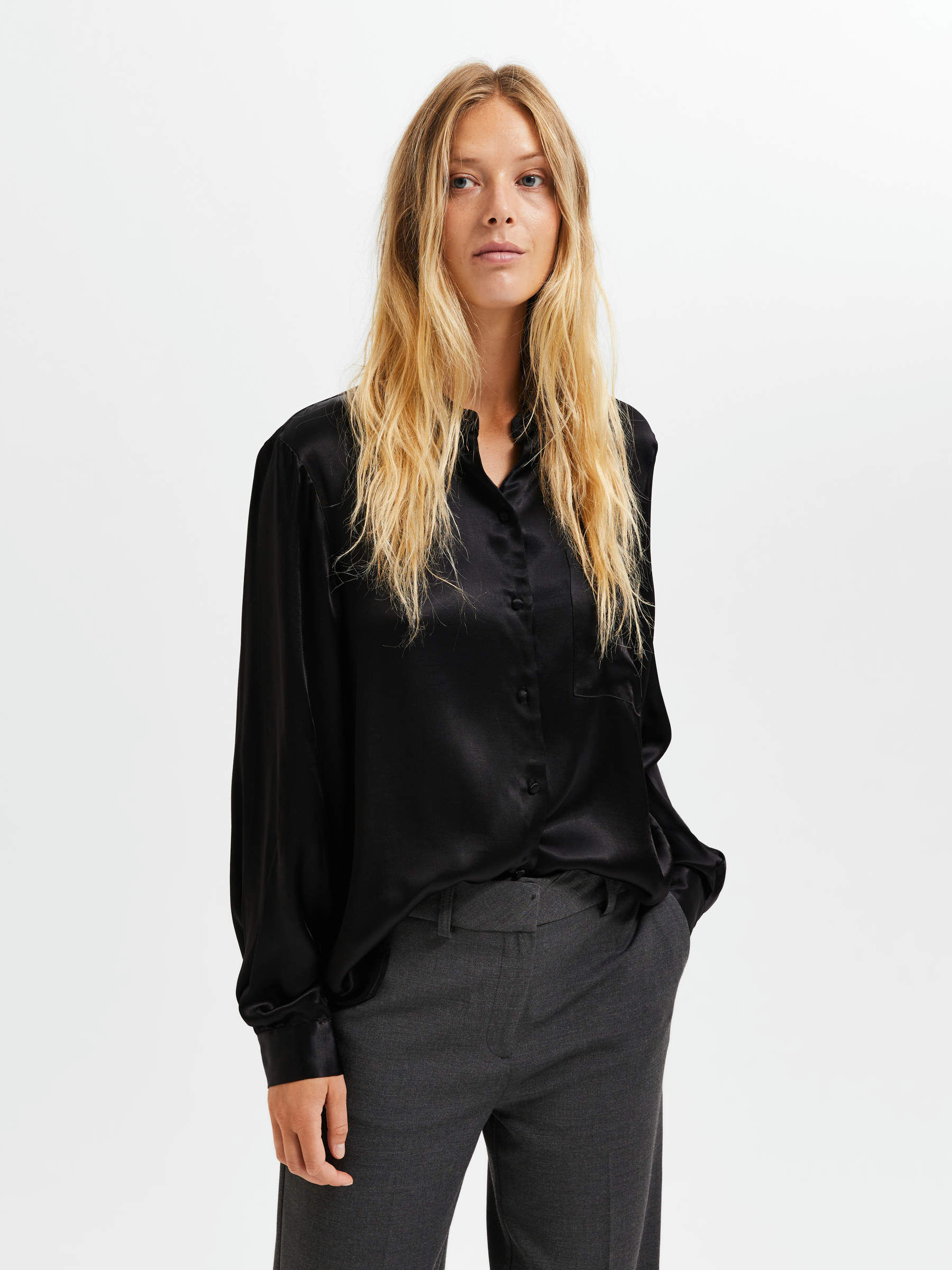 Black satin blouse womens store