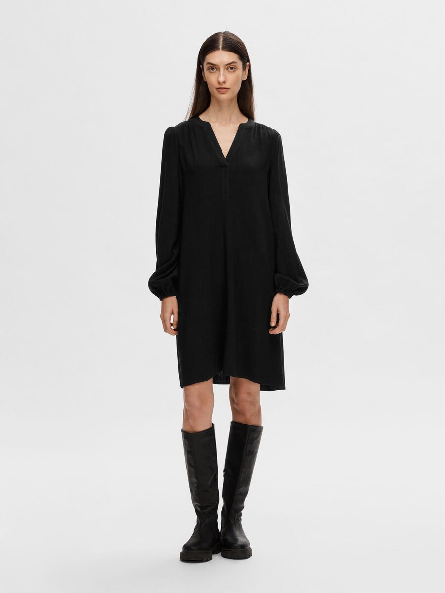 Selected VISCOSE BLEND MINI DRESS, Black, highres - 16093188_Black_005.jpg
