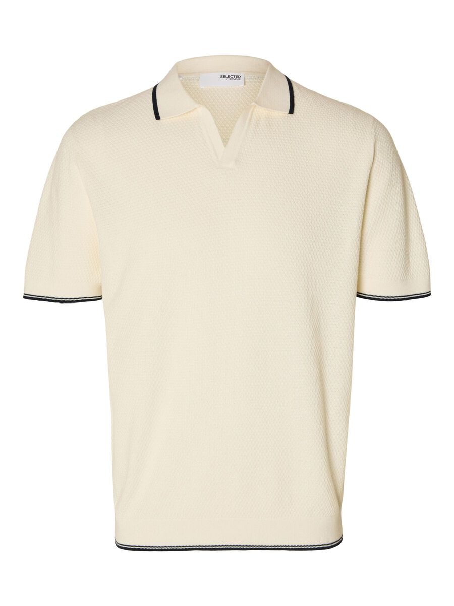 Selected SHORT-SLEEVED KNITTED POLO SHIRT, Egret, highres - 16092683_Egret_1086041_001.jpg