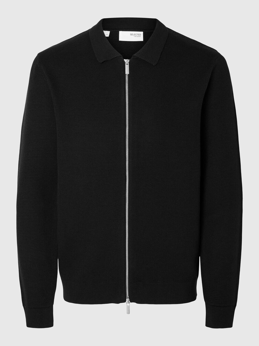 Selected STRIKKET CARDIGAN MED GLIDELÅS FORAN, Black, highres - 16094493_Black_001.jpg