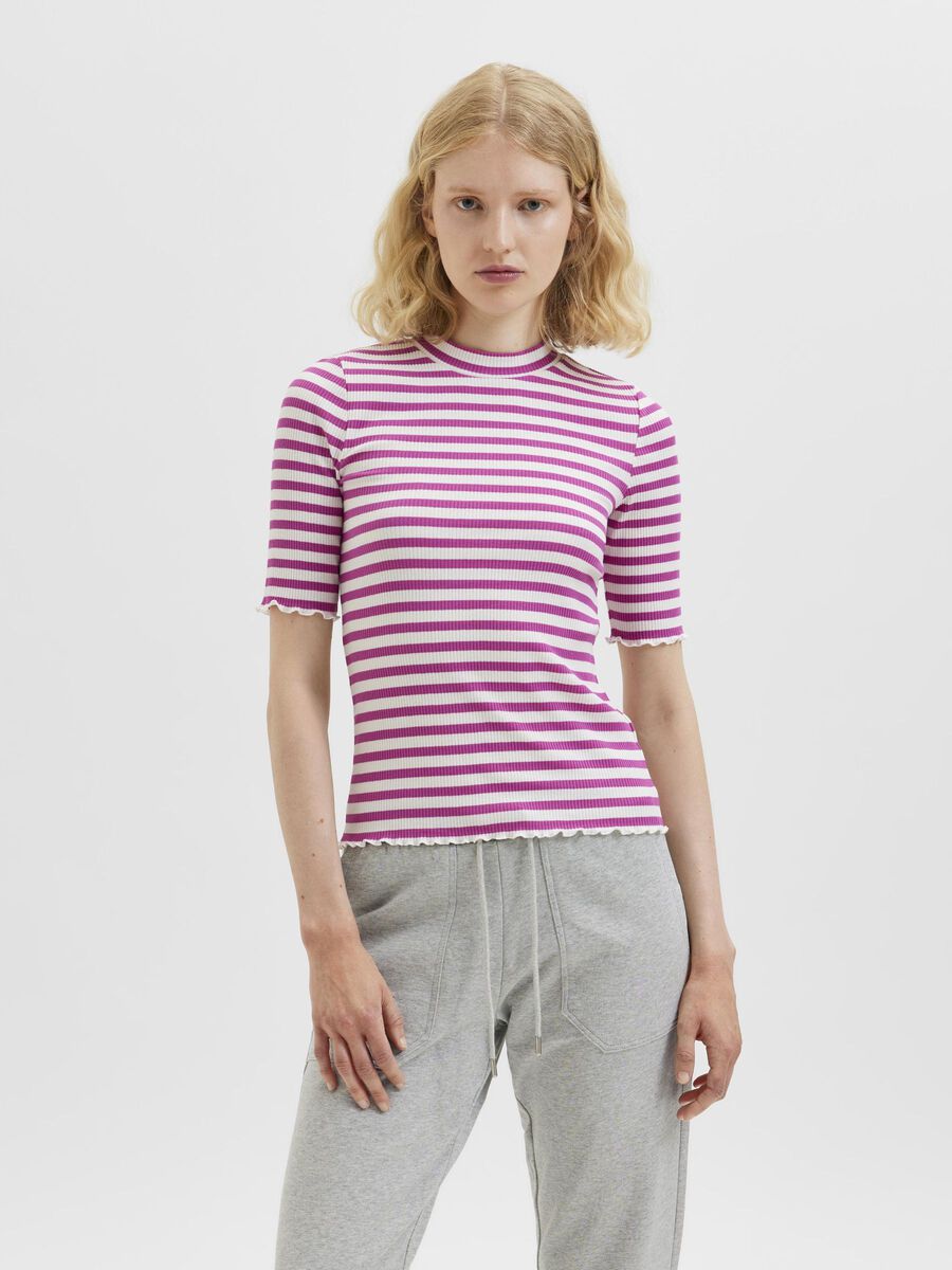Selected PETITE FAUX COL EN COTON BIO T-SHIRT, Rose Violet, highres - 16080736_RoseViolet_875657_003.jpg