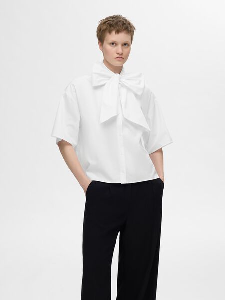 Selected BOW SHORT SLEEVED SHIRT, Bright White, highres - 16095002_BrightWhite_003.jpg