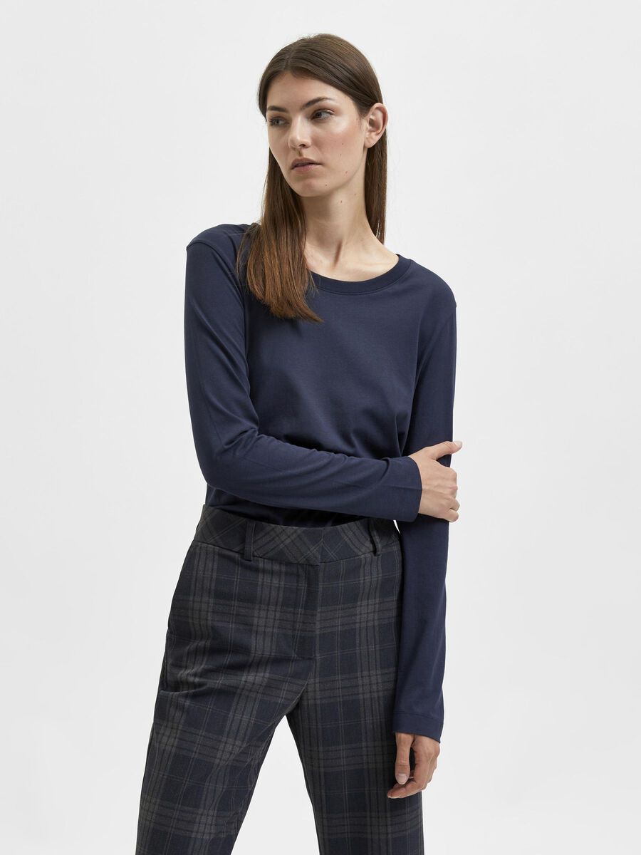 Selected ORGANIC COTTON - LONG-SLEEVED T-SHIRT, Dark Sapphire, highres - 16065929_DarkSapphire_003.jpg