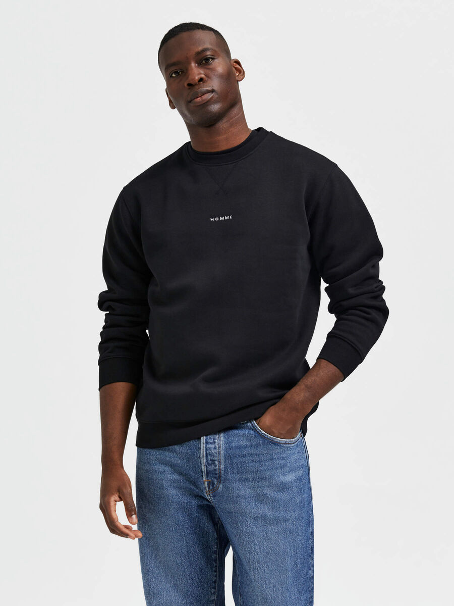 Selected LONG SLEEVED SWEATSHIRT, Black, highres - 16085889_Black_003.jpg