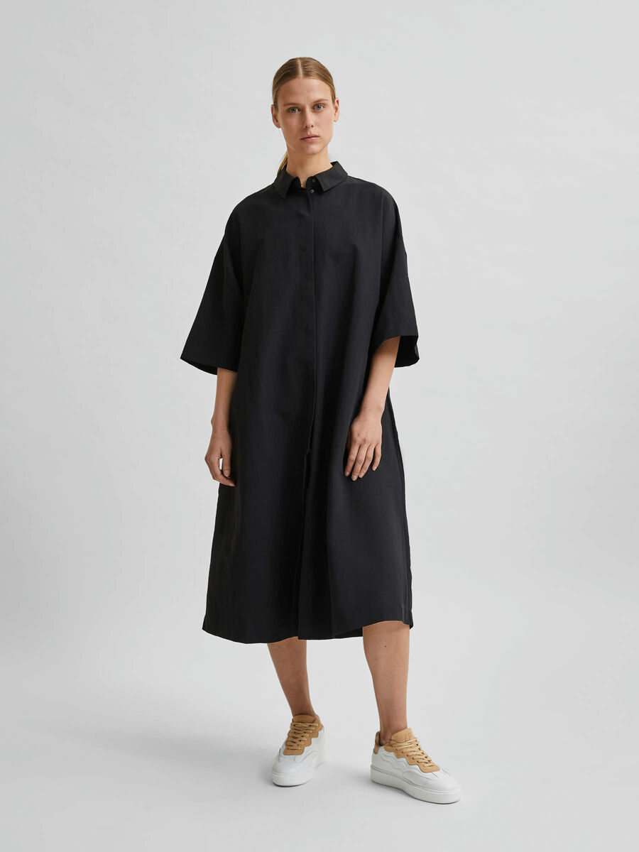Selected NYLON WIDE SLEEVE DRESS, Black, highres - 16079517_Black_003.jpg