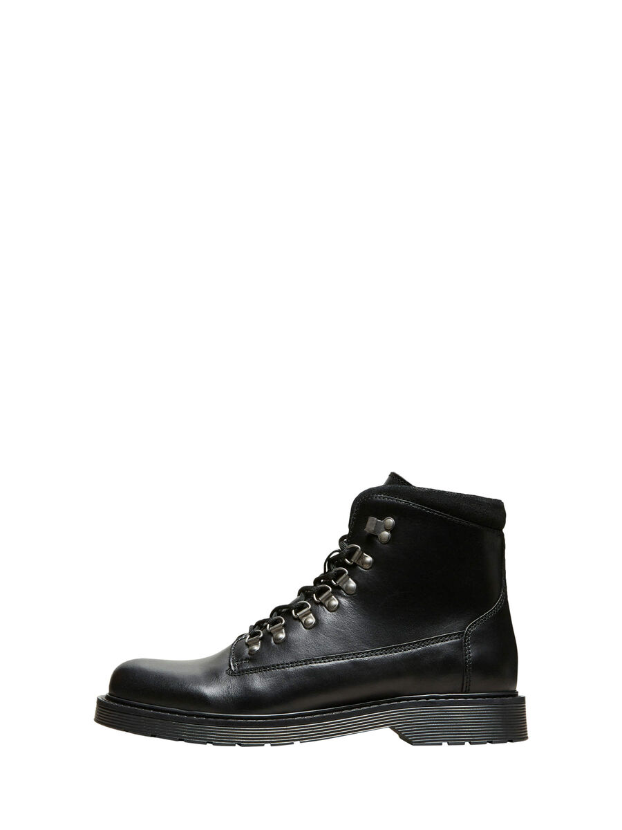 Black LEATHER HIKING BOOTS Selected®
