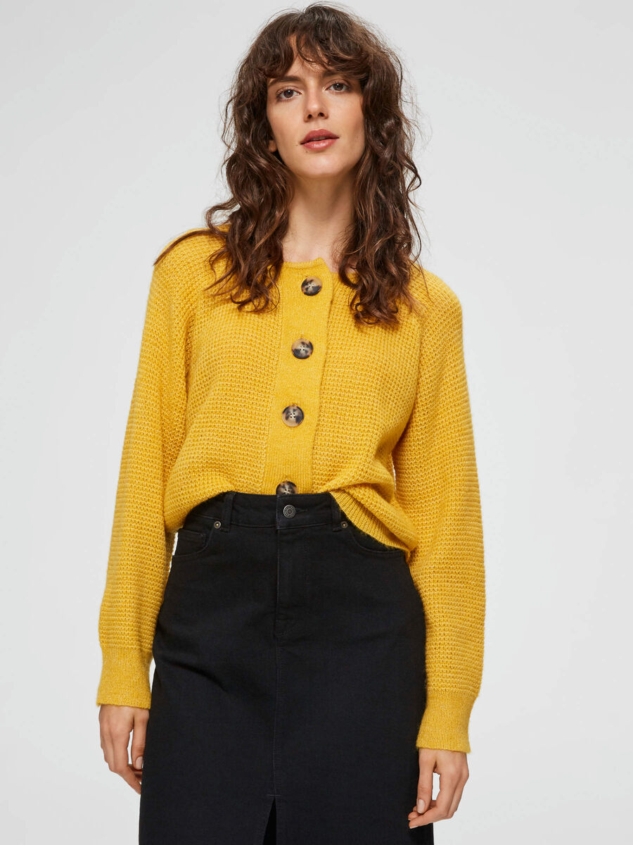 Selected BUTTONED - KNITTED CARDIGAN, Lemon Curry, highres - 16070414_LemonCurry_003.jpg