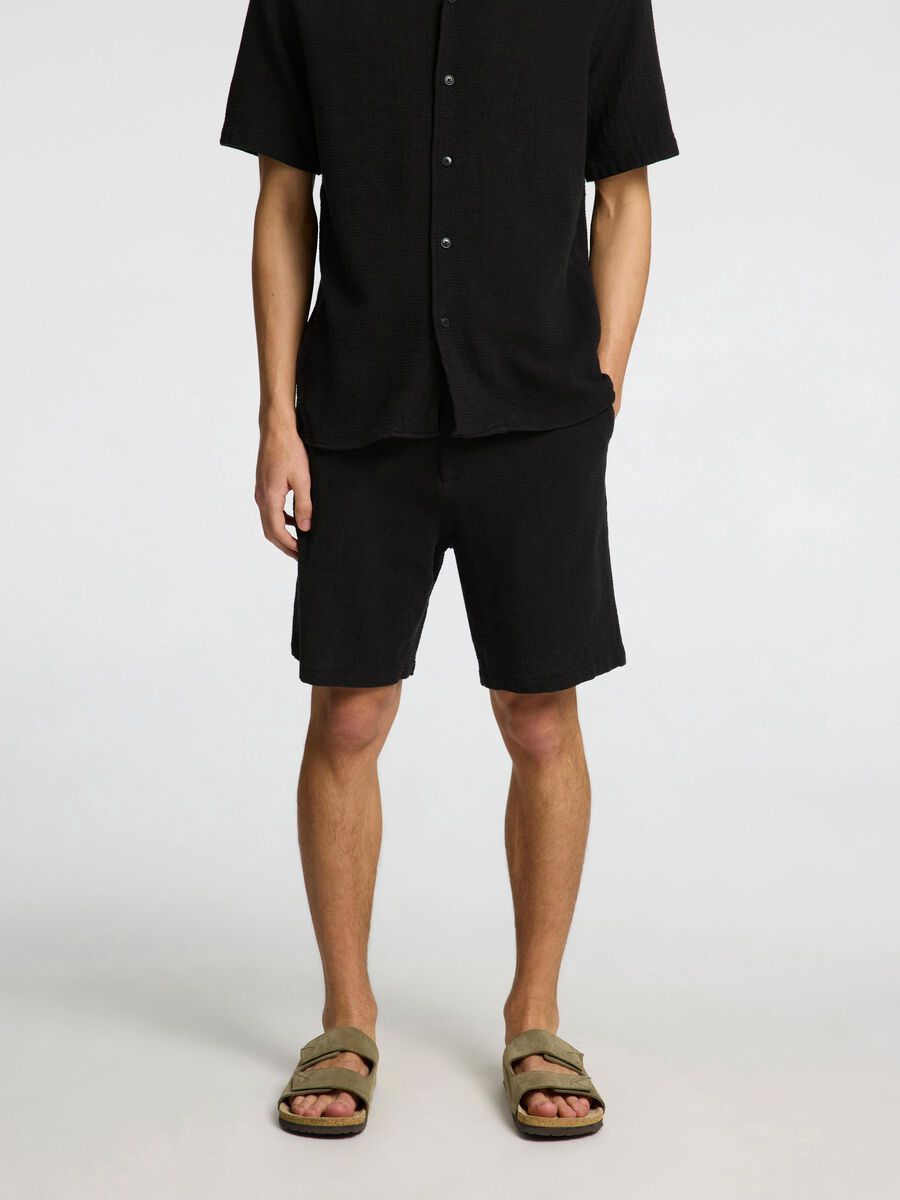 Selected STRIPED COTTON SHORTS, Black, highres - 16091289_Black_003.jpg