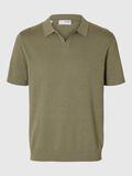 Selected SHORT SLEEVED KNITTED POLO SHIRT, Vetiver, highres - 16096197_Vetiver_001.jpg