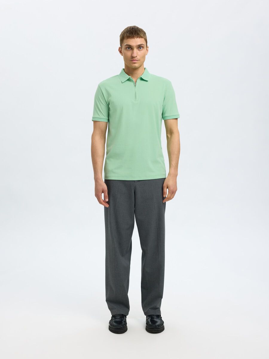 Selected ZIPPER POLO SHIRT, Hemlock, highres - 16079026_Hemlock_005.jpg