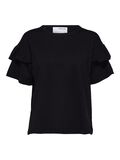 Selected COTTON RUFFLE  T-SHIRT, Black, highres - 16079837_Black_001.jpg