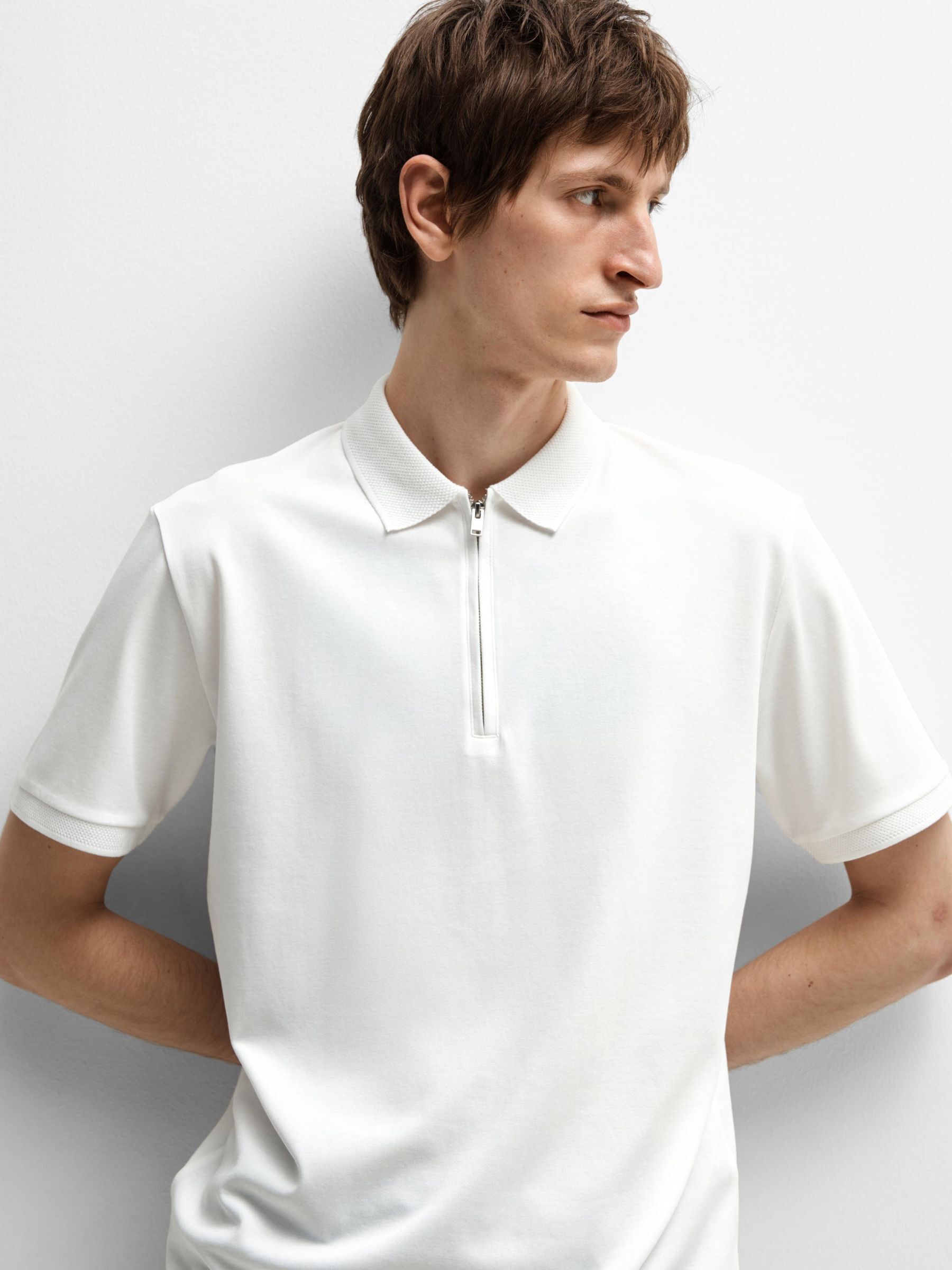 ZIPPER POLO SHIRT White SELECTED HOMME