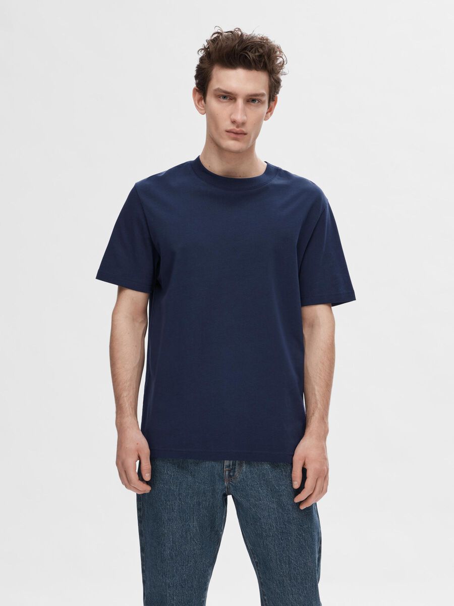 Selected KORTÆRMET AFSLAPPET FIT T-SHIRT, Navy Blazer, highres - 16077385_NavyBlazer_003.jpg