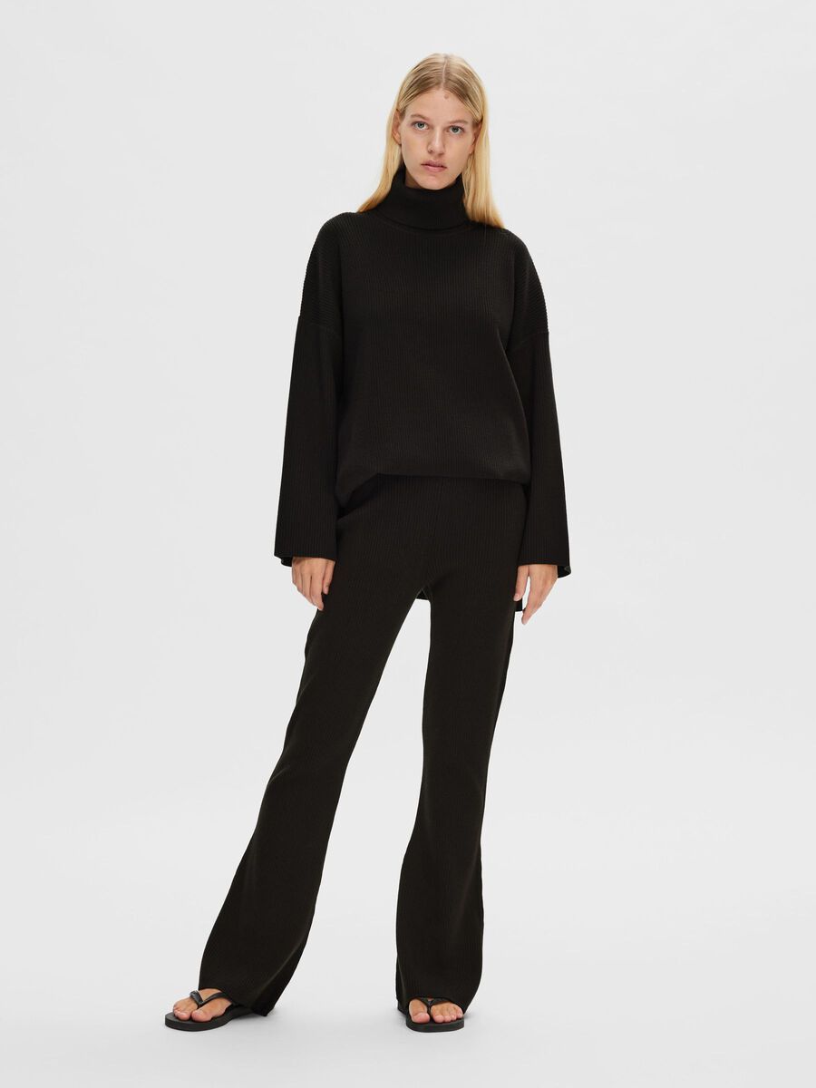 Selected KNITTED FLARED TROUSERS, Black, highres - 16093214_Black_005.jpg