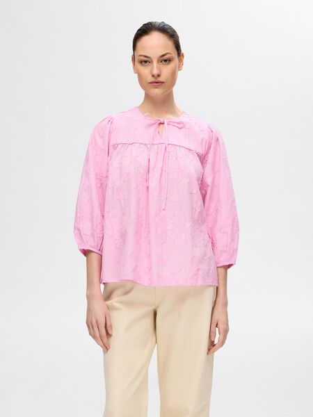 Selected TEKSTURERT BLUSE MED 3/4 ERMER, Cradle Pink, highres - 16093988_CradlePink_003.jpg