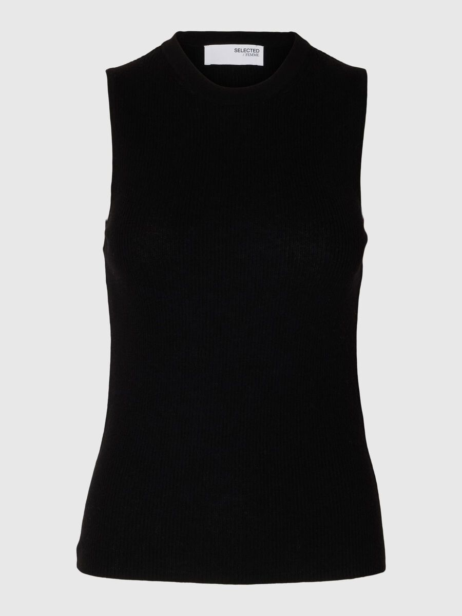 Selected WOOL BLEND KNITTED TOP, Black, highres - 16097267_Black_001.jpg