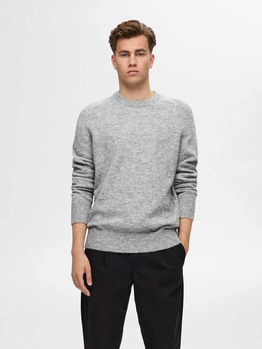 Selected MANCHES LONGUES PULL EN MAILLE, Light Grey Melange, highres - 16086699_LightGreyMelange_003.jpg
