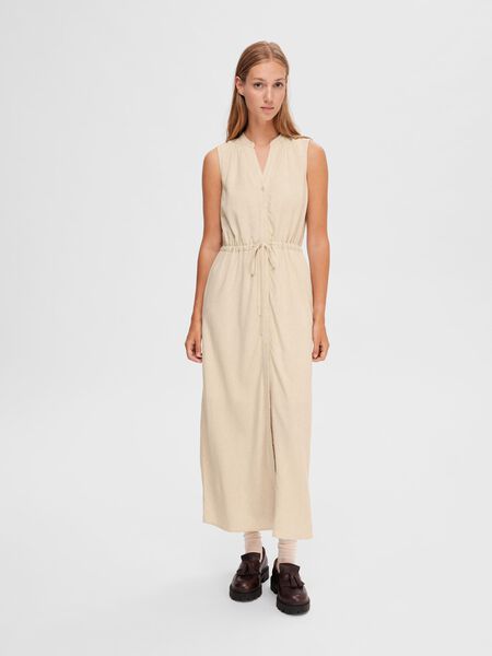 Selected LINEN-BLEND MIDI DRESS, Sandshell, highres - 16093398_Sandshell_003.jpg