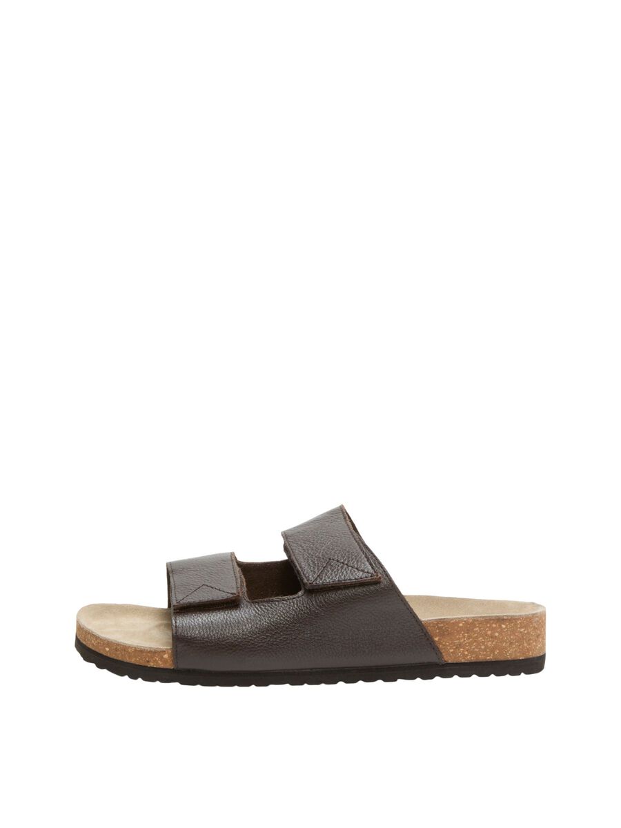 mens brown leather sliders