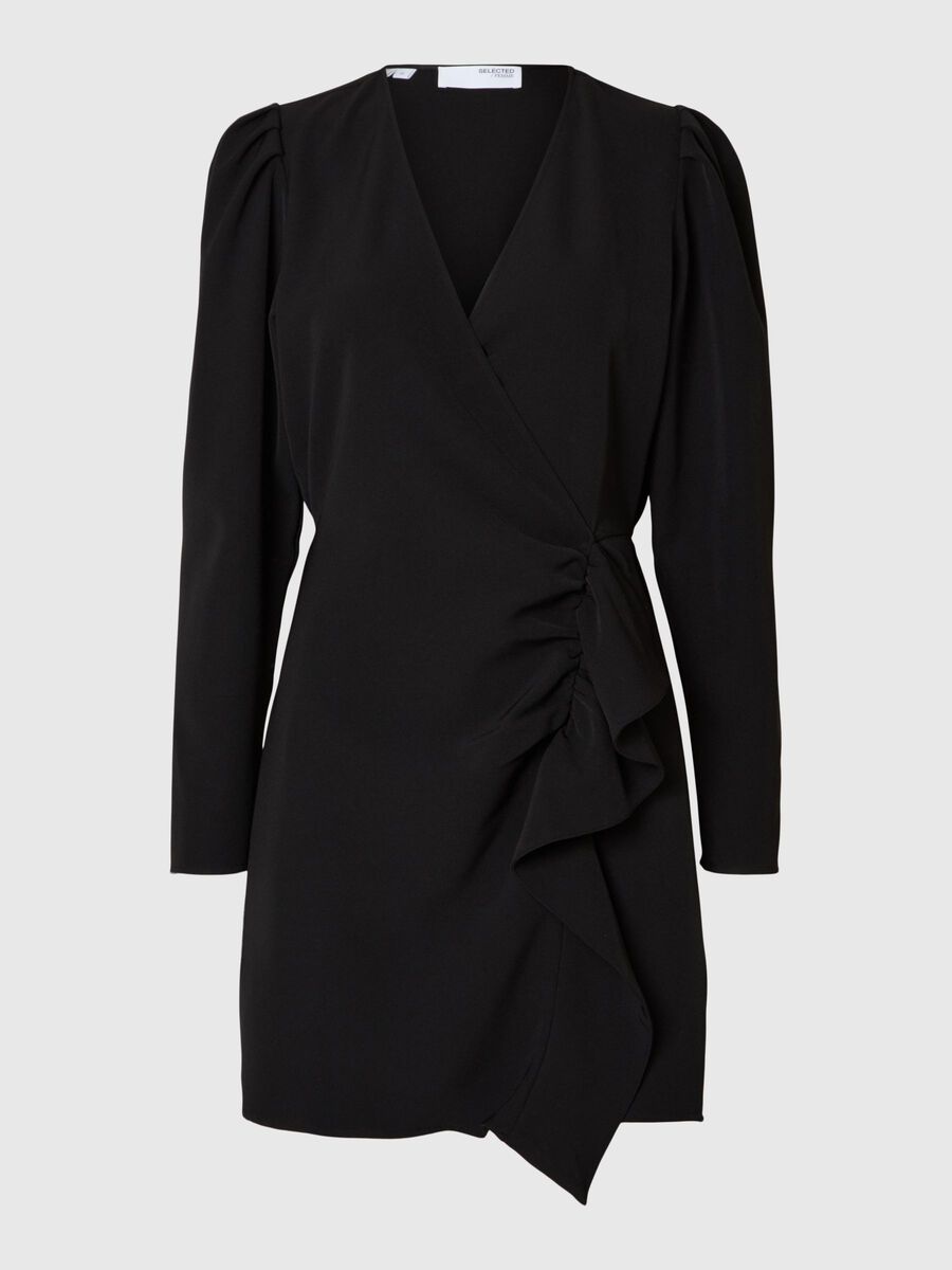 Selected SHORT RUFFLE DETAIL DRESS, Black, highres - 16095882_Black_001.jpg
