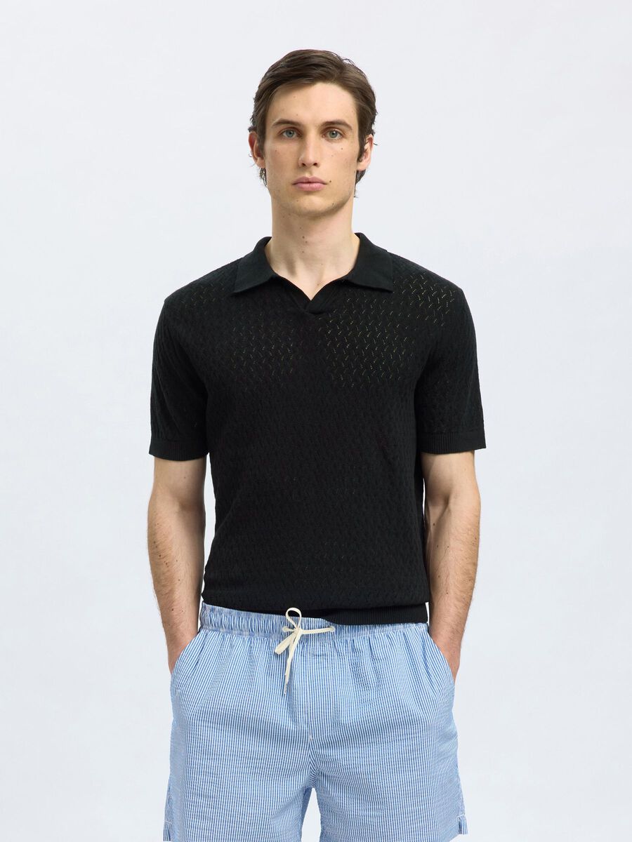 Selected DZIANINOWA KOSZULA POLO, Black, highres - 16097572_Black_003.jpg