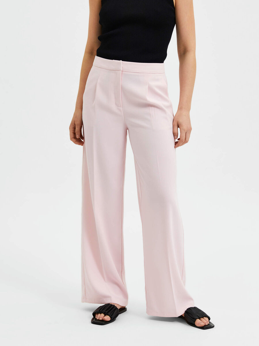 Selected MID WAIST WIDE LEG - TROUSERS, Chalk Pink, highres - 16071485_ChalkPink_003.jpg