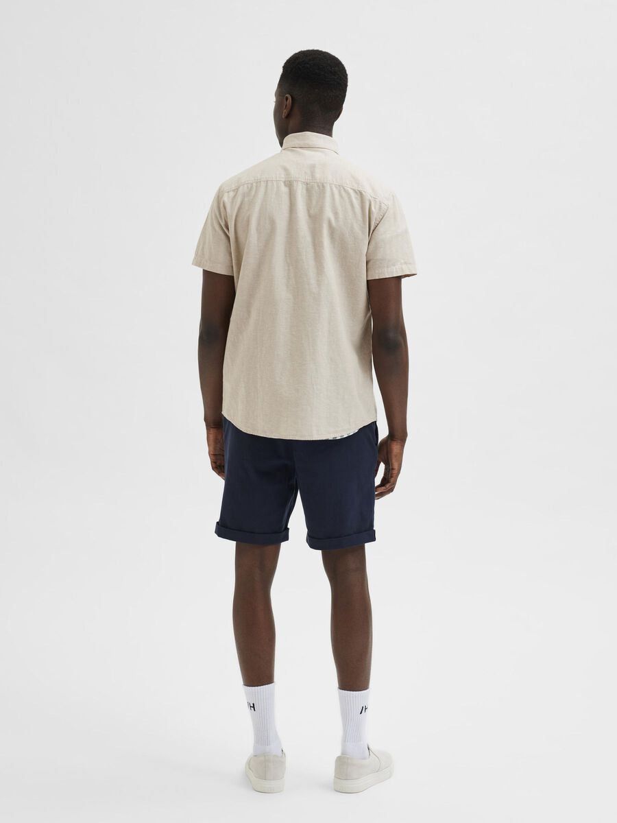 Selected LINEN ORGANIC COTTON SHORT-SLEEVED SHIRT, Incense, highres - 16079053_Incense_004.jpg