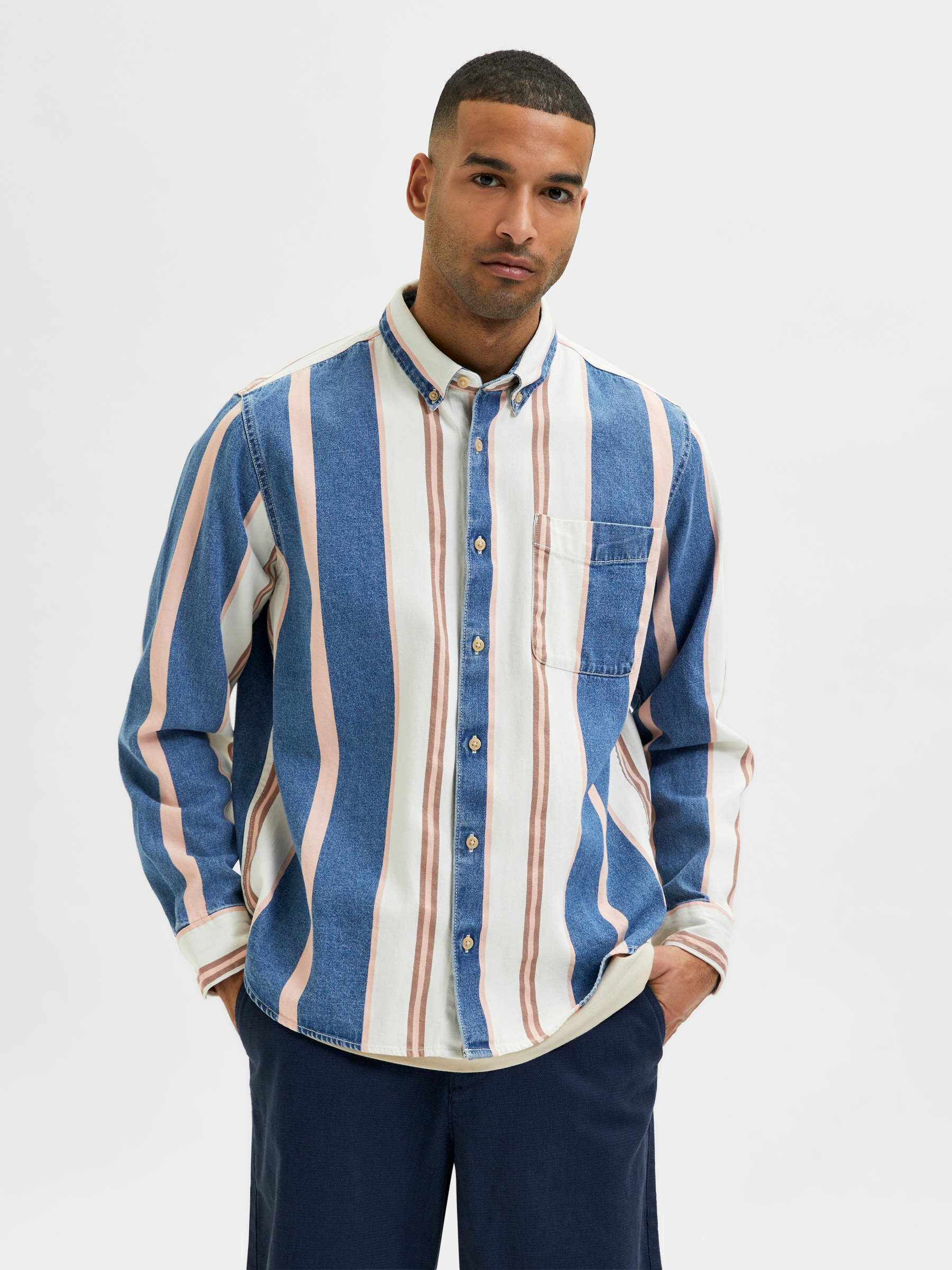 GESTREEPT SPIJKERBLOUSE Blau SELECTED HOMME