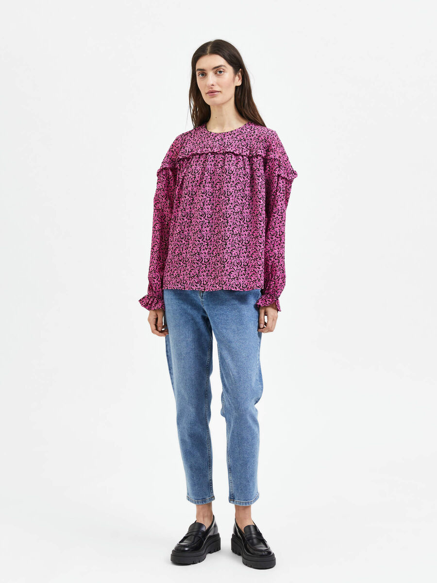 Selected GEBLOEMDE RUCHES BLOUSE, Phlox Pink, highres - 16086241_PhloxPink_964046_005.jpg