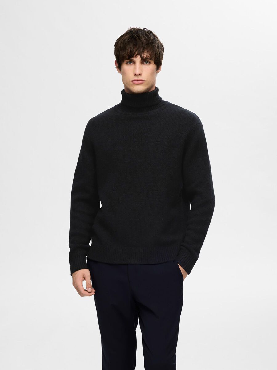 Selected WOOL BLEND ROLL NECK PULLOVER, Black, highres - 16094649_Black_003.jpg