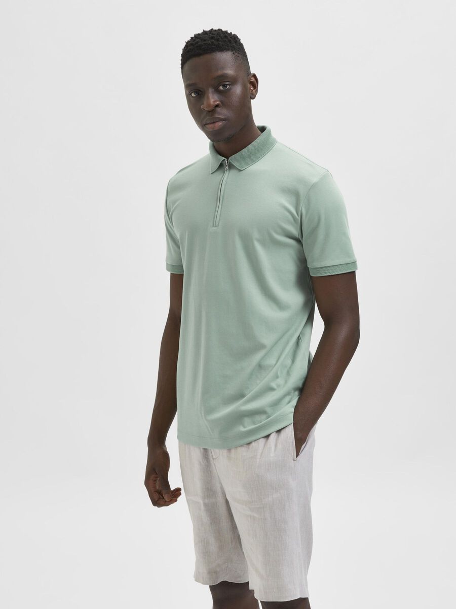 Selected ZIPPER POLO SHIRT, Granite Green, highres - 16079026_GraniteGreen_003.jpg