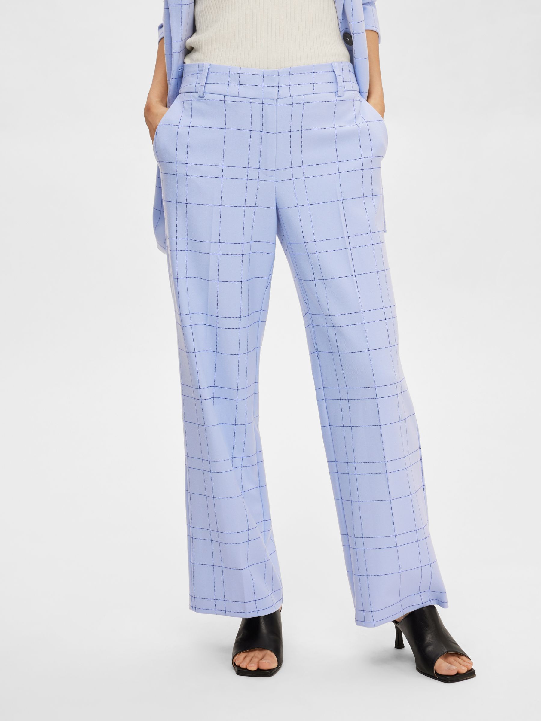 CHECKED WIDE LEG TROUSERS Blue SELECTED FEMME