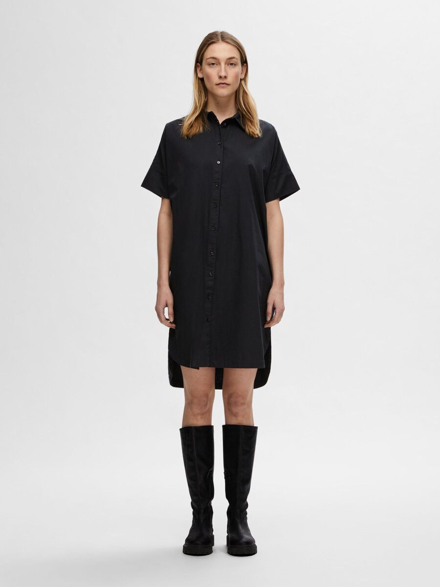 Selected COTTON SHIRT DRESS, Black, highres - 16092160_Black_005.jpg