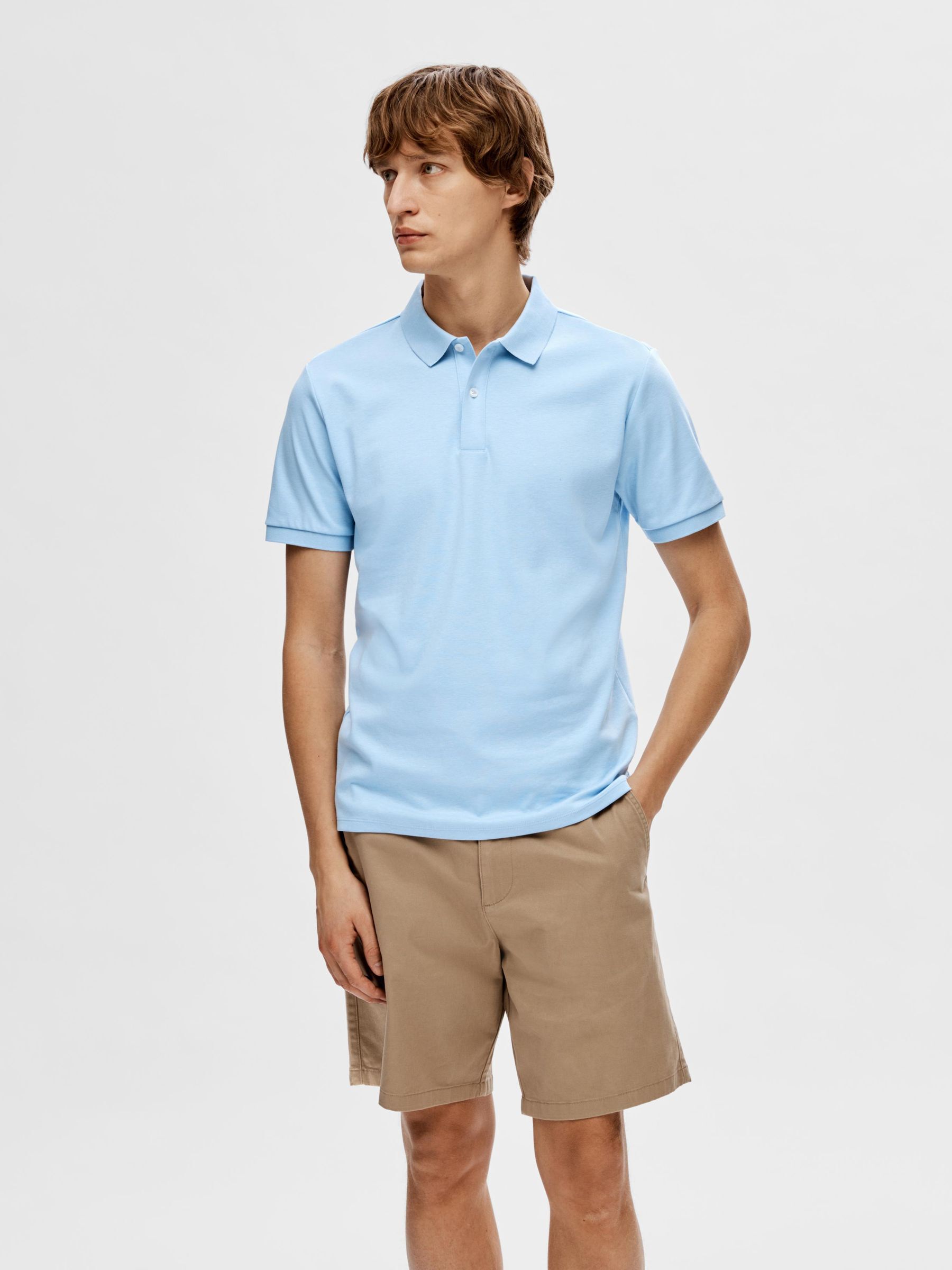 SHORT SLEEVED JERSEY POLO SHIRT Blue SELECTED HOMME