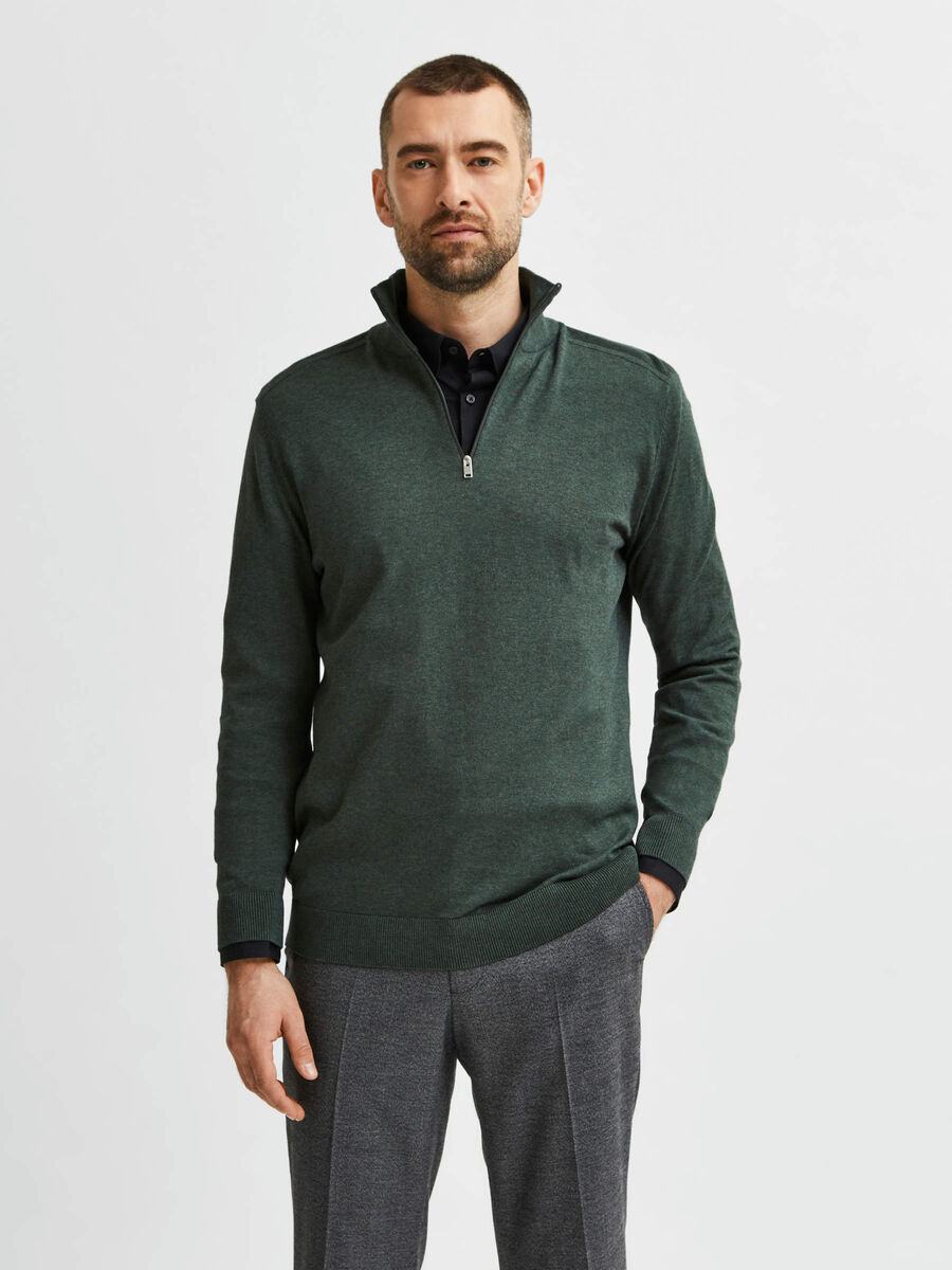 Selected HALF-ZIP KNITTED JUMPER, Darkest Spruce, highres - 16074687_DarkestSpruce_779218_003.jpg