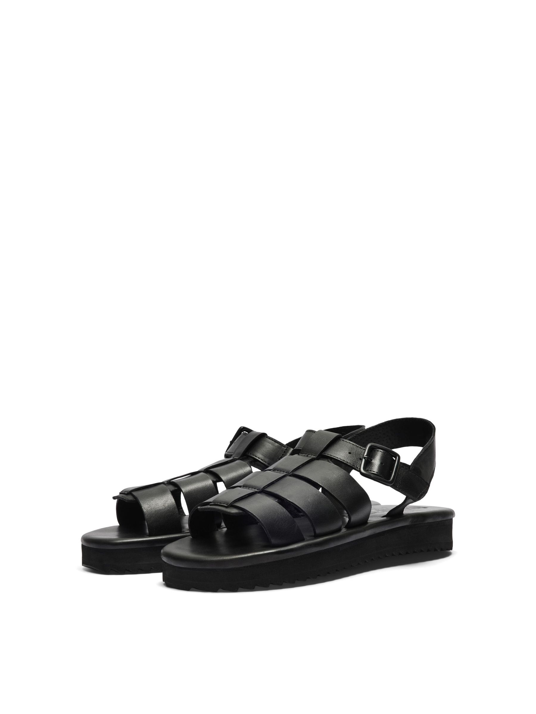 Black LEATHER FISHERMAN SANDALS | Selected®