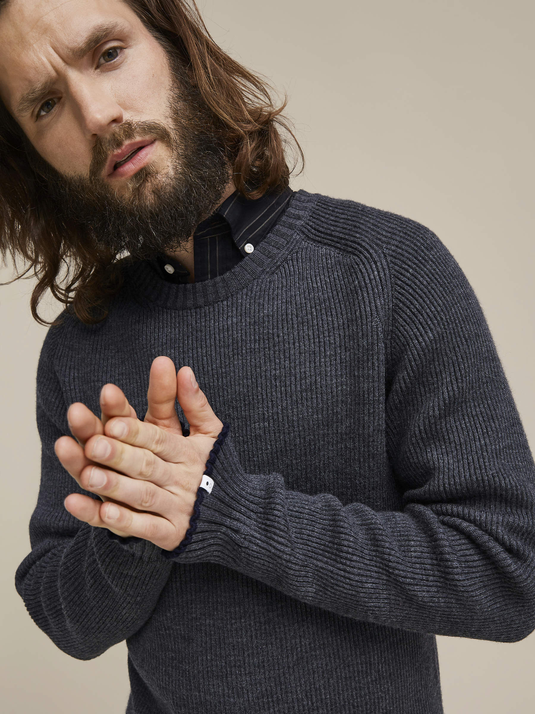 HEAVY ORGANIC MERINO WOOL PULLOVER Grey SELECTED HOMME