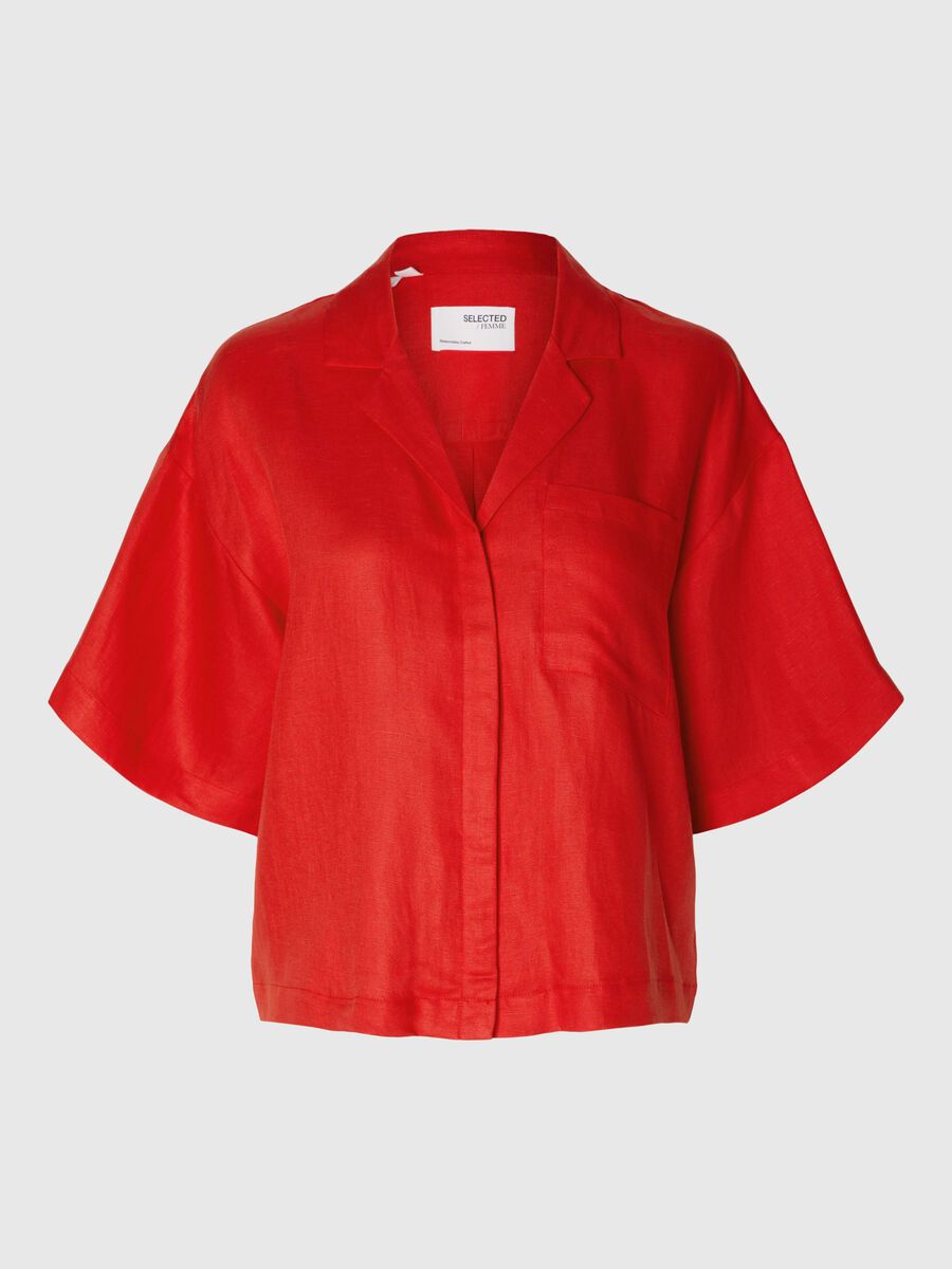 Selected LIN MÉLANGÉ CHEMISE À MANCHES COURTES, Flame Scarlet, highres - 16093093_FlameScarlet_001.jpg