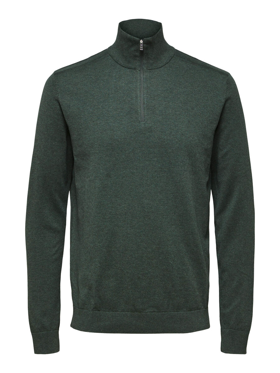 Selected HALF ZIP - KNITTED CARDIGAN, Darkest Spruce, highres - 16074687_DarkestSpruce_779218_001.jpg
