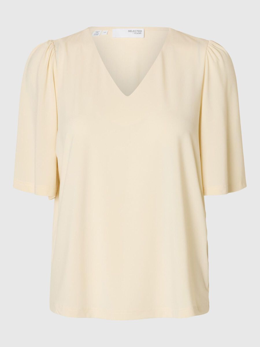 Selected LOOSE FIT V-NECK TOP, Birch, highres - 16096774_Birch_001.jpg