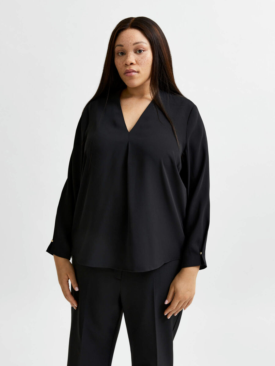 Selected CURVE - V-NECK - TOP, Black, highres - 16079305_Black_003.jpg