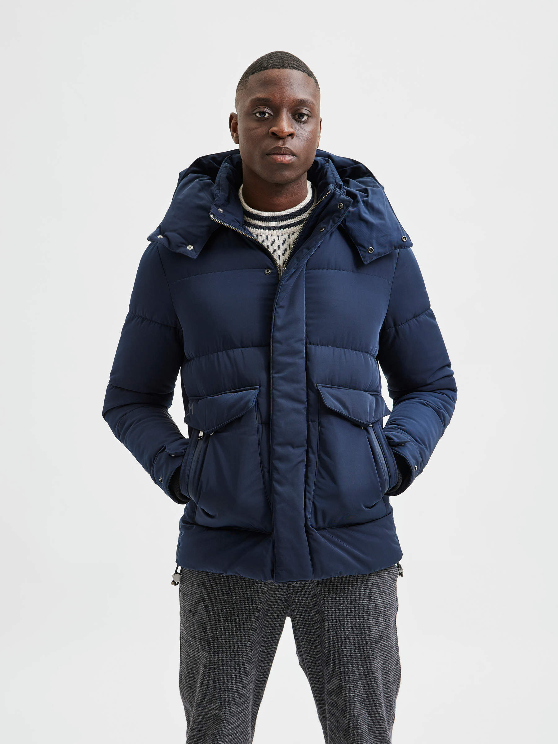 hooded puffer coat dark grey